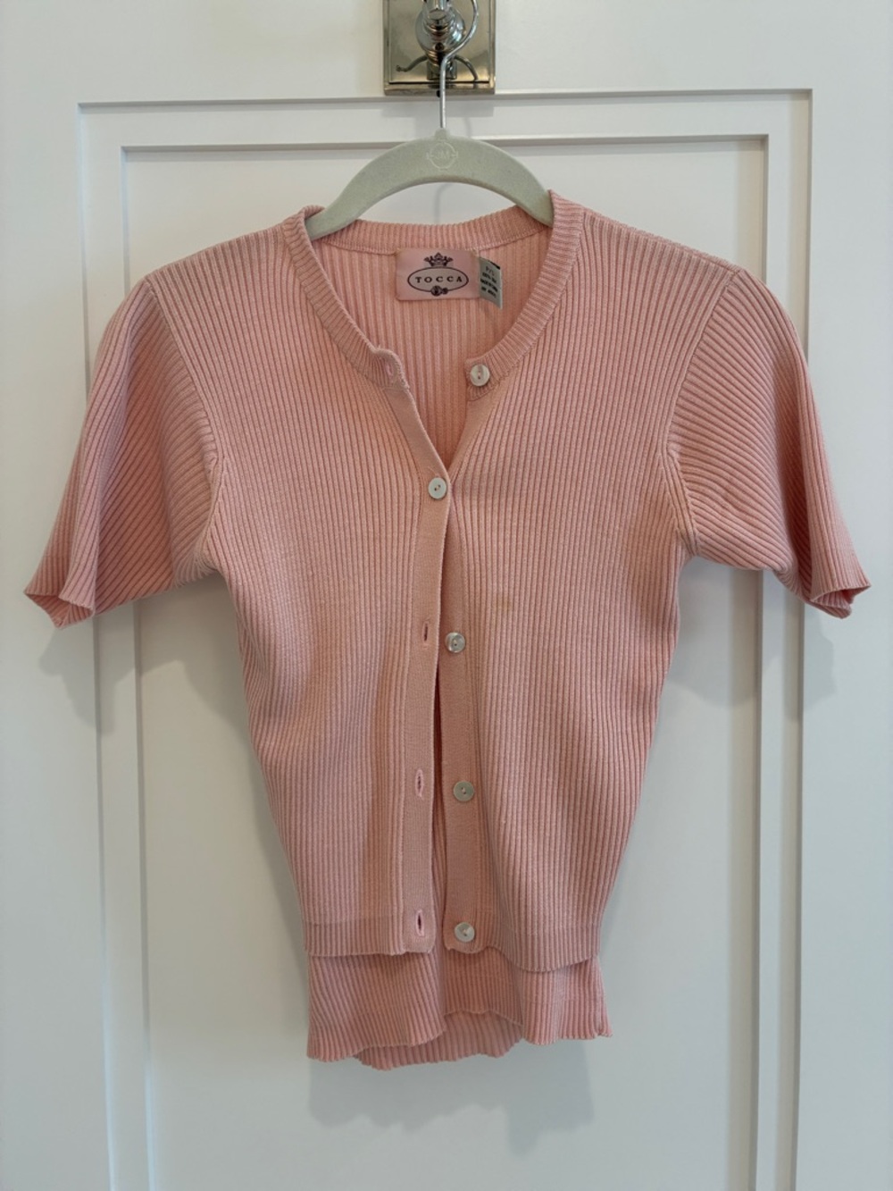 Tocca Pink Ribbed Short-Sleeve Cardigan